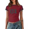 imageImily Bela Womens Summer Crop Tops Y2k Baby Tees Cute Letter Print Short Sleeve Vintage T ShirtWine Red