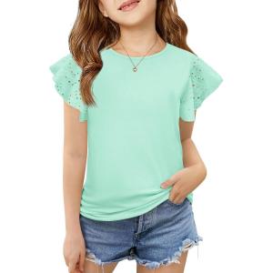 imageImily Bela Girls Ruffle Sleeve Shirts Summer Crewneck Eyelet Tee Tops Casual Cute Blouse 415 YearsMint