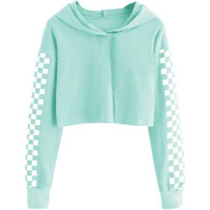 imageImily Bela Kids Crop Tops Girls Hoodies Cute Plaid Long Sleeve Fashion SweatshirtsGreen