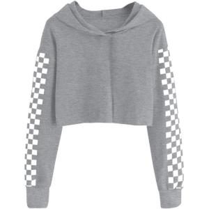 imageImily Bela Kids Crop Tops Girls Hoodies Cute Plaid Long Sleeve Fashion SweatshirtsGrey