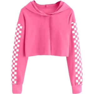 imageImily Bela Kids Crop Tops Girls Hoodies Cute Plaid Long Sleeve Fashion SweatshirtsSolid Color2