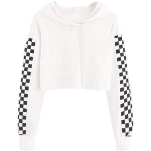imageImily Bela Kids Crop Tops Girls Hoodies Cute Plaid Long Sleeve Fashion SweatshirtsWhite