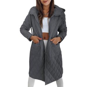 imageImily Bela Womens Long Quilted Jackets Zip Up Hooded Drawstring Waist Coats with PocketsDark Grey