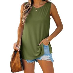 imageImily Bela Womens Loose Fit Casual Flowy Tank Tops Crewneck Trendy Sleeveless Side Split Summer Tops Clothes Outfits 2025Army Green