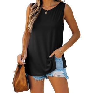 imageImily Bela Womens Loose Fit Casual Flowy Tank Tops Crewneck Trendy Sleeveless Side Split Summer Tops Clothes Outfits 2025Black