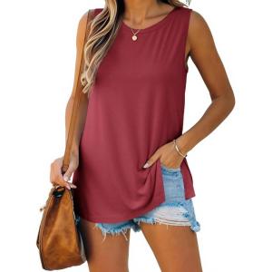imageImily Bela Womens Loose Fit Casual Flowy Tank Tops Crewneck Trendy Sleeveless Side Split Summer Tops Clothes Outfits 2025Burgundy