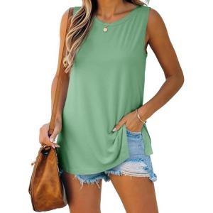 imageImily Bela Womens Loose Fit Casual Flowy Tank Tops Crewneck Trendy Sleeveless Side Split Summer Tops Clothes Outfits 2025Light Green