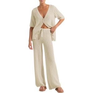 imageImily Bela Womens Summer 2 Piece Swimsuit Cover up Crochet Knit Cardigan Tops Long Pants Set Bathing Suit Beach OutfitApricot
