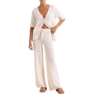 imageImily Bela Womens Summer 2 Piece Swimsuit Cover up Crochet Knit Cardigan Tops Long Pants Set Bathing Suit Beach OutfitBeige