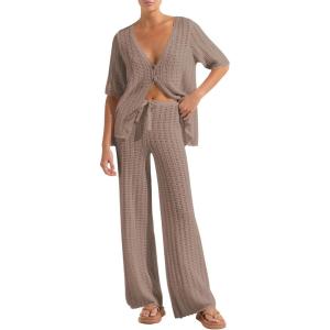 imageImily Bela Womens Summer 2 Piece Swimsuit Cover up Crochet Knit Cardigan Tops Long Pants Set Bathing Suit Beach OutfitKhaki