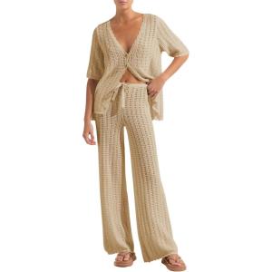 imageImily Bela Womens Summer 2 Piece Swimsuit Cover up Crochet Knit Cardigan Tops Long Pants Set Bathing Suit Beach OutfitLight Khaki