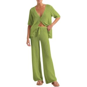 imageImily Bela Womens Summer 2 Piece Swimsuit Cover up Crochet Knit Cardigan Tops Long Pants Set Bathing Suit Beach OutfitOlive