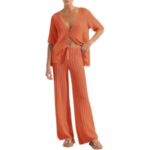 imageImily Bela Womens Summer 2 Piece Swimsuit Cover up Crochet Knit Cardigan Tops Long Pants Set Bathing Suit Beach OutfitOrange