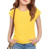 imageImily Bela Girls Short Cap Sleeve T Shirts Kids Crew Neck Casual Loose Summer Tops 514 YearsYellow