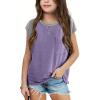 imageImily Bela Girls Summer T Shirts Casual Cap Sleeve Crewneck Raglan Tops with PocketDeep Purple