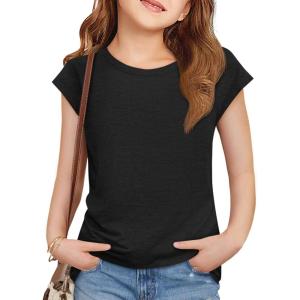 imageImily Bela Girls Short Cap Sleeve T Shirts Kids Crew Neck Casual Loose Summer Tops 514 YearsBlack