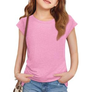 imageImily Bela Girls Short Cap Sleeve T Shirts Kids Crew Neck Casual Loose Summer Tops 514 YearsLight Pink