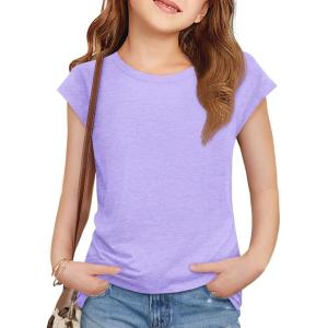 imageImily Bela Girls Short Cap Sleeve T Shirts Kids Crew Neck Casual Loose Summer Tops 514 YearsLight Purple