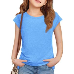 imageImily Bela Girls Short Cap Sleeve T Shirts Kids Crew Neck Casual Loose Summer Tops 514 YearsSky Blue