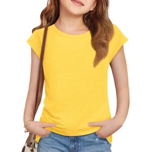 imageImily Bela Girls Short Cap Sleeve T Shirts Kids Crew Neck Casual Loose Summer Tops 514 YearsYellow