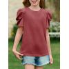 imageImily Bela Girls Puff Short Sleeve Tops Kids Summer T Shirts Crewneck Fashion Tees 514 YearsBurgundy