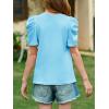 imageImily Bela Girls Puff Short Sleeve Tops Kids Summer T Shirts Crewneck Fashion Tees 514 YearsLight Blue