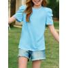 imageImily Bela Girls Puff Short Sleeve Tops Kids Summer T Shirts Crewneck Fashion Tees 514 YearsLight Blue