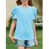 imageImily Bela Girls Puff Short Sleeve Tops Kids Summer T Shirts Crewneck Fashion Tees 514 YearsLight Blue