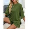 imageImily Bela Womens 2 Piece Lounge Sets Summer Casual Outfits Oversized 34 Sleeve T Shirts and Shorts Pajama Matching SetArmy Green