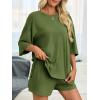 imageImily Bela Womens 2 Piece Lounge Sets Summer Casual Outfits Oversized 34 Sleeve T Shirts and Shorts Pajama Matching SetArmy Green