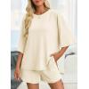 imageImily Bela Womens 2 Piece Lounge Sets Summer Casual Outfits Oversized 34 Sleeve T Shirts and Shorts Pajama Matching SetBeige