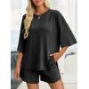 imageImily Bela Womens 2 Piece Lounge Sets Summer Casual Outfits Oversized 34 Sleeve T Shirts and Shorts Pajama Matching SetBlack