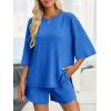 imageImily Bela Womens 2 Piece Lounge Sets Summer Casual Outfits Oversized 34 Sleeve T Shirts and Shorts Pajama Matching SetBlue