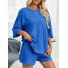 imageImily Bela Womens 2 Piece Lounge Sets Summer Casual Outfits Oversized 34 Sleeve T Shirts and Shorts Pajama Matching SetBlue
