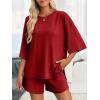 imageImily Bela Womens 2 Piece Lounge Sets Summer Casual Outfits Oversized 34 Sleeve T Shirts and Shorts Pajama Matching SetBurgundy