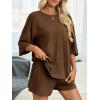 imageImily Bela Womens 2 Piece Lounge Sets Summer Casual Outfits Oversized 34 Sleeve T Shirts and Shorts Pajama Matching SetCoffee