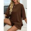 imageImily Bela Womens 2 Piece Lounge Sets Summer Casual Outfits Oversized 34 Sleeve T Shirts and Shorts Pajama Matching SetCoffee
