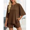 imageImily Bela Womens 2 Piece Lounge Sets Summer Casual Outfits Oversized 34 Sleeve T Shirts and Shorts Pajama Matching SetCoffee