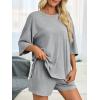 imageImily Bela Womens 2 Piece Lounge Sets Summer Casual Outfits Oversized 34 Sleeve T Shirts and Shorts Pajama Matching SetGrey