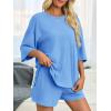 imageImily Bela Womens 2 Piece Lounge Sets Summer Casual Outfits Oversized 34 Sleeve T Shirts and Shorts Pajama Matching SetLight Blue