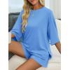 imageImily Bela Womens 2 Piece Lounge Sets Summer Casual Outfits Oversized 34 Sleeve T Shirts and Shorts Pajama Matching SetLight Blue