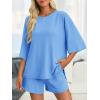 imageImily Bela Womens 2 Piece Lounge Sets Summer Casual Outfits Oversized 34 Sleeve T Shirts and Shorts Pajama Matching SetLight Blue