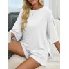 imageImily Bela Womens 2 Piece Lounge Sets Summer Casual Outfits Oversized 34 Sleeve T Shirts and Shorts Pajama Matching SetWhite