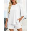 imageImily Bela Womens 2 Piece Lounge Sets Summer Casual Outfits Oversized 34 Sleeve T Shirts and Shorts Pajama Matching SetWhite