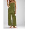 imageImily Bela Womens 2 Piece Outfits Linen Set Camisole Tops and Wide Leg Pants Vacation Matching LoungewearArmy Green