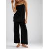 imageImily Bela Womens 2 Piece Outfits Linen Set Camisole Tops and Wide Leg Pants Vacation Matching LoungewearBlack