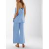 imageImily Bela Womens 2 Piece Outfits Linen Set Camisole Tops and Wide Leg Pants Vacation Matching LoungewearBlue
