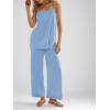 imageImily Bela Womens 2 Piece Outfits Linen Set Camisole Tops and Wide Leg Pants Vacation Matching LoungewearBlue