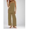 imageImily Bela Womens 2 Piece Outfits Linen Set Camisole Tops and Wide Leg Pants Vacation Matching LoungewearKhaki