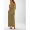 imageImily Bela Womens 2 Piece Outfits Linen Set Camisole Tops and Wide Leg Pants Vacation Matching LoungewearKhaki